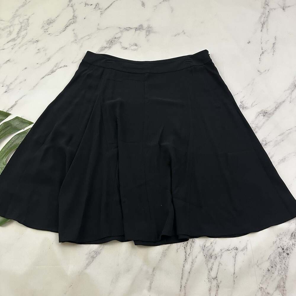 Eileen Fisher Womens Silk Skirt Size L Black Flounce A-Line Knee Length Side Zip